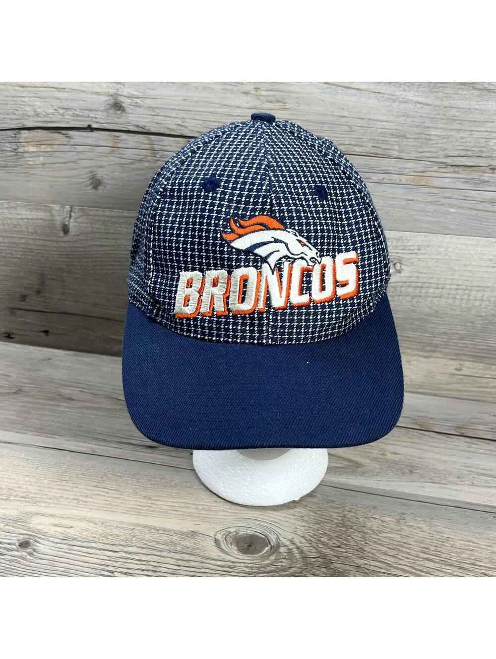 Vintage Denver Broncos Strapback Hat Blue Plaid Logo Athletic NFL Pro Line Wool